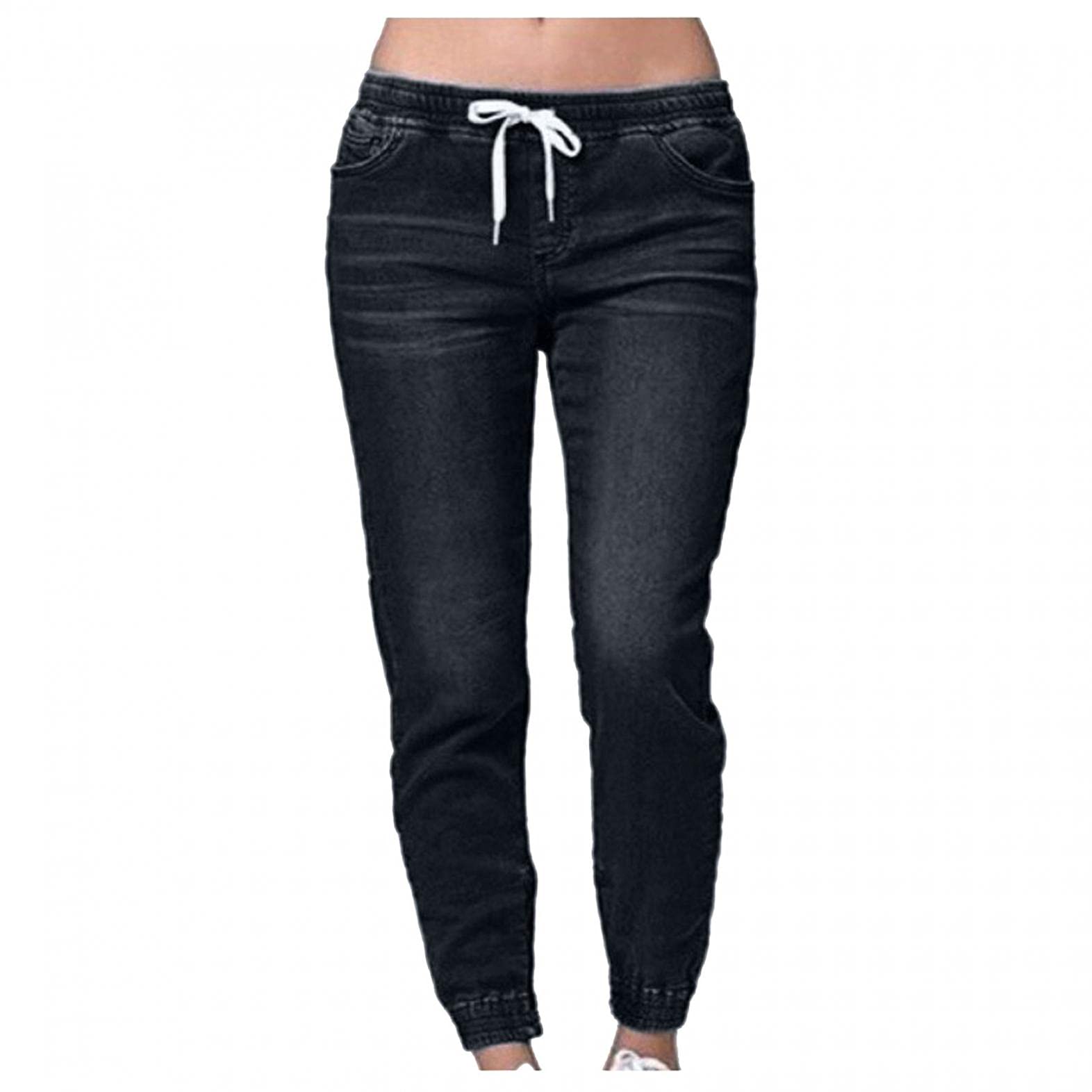 Women's Jogger Denim Jeans with Drawstring Waist & Pockets | Casual Sport Fit for Everyday Wear