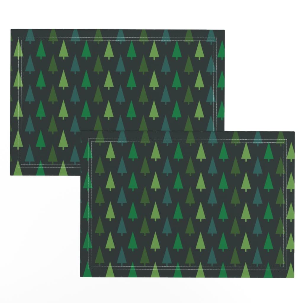 Premium Linen Cotton Canvas Placemats Set of 2 - Modern Minimalist Christmas Tree Design in Dark Green Holiday Print | Perfect for Dining Table Decor, Holiday Parties & Festive Home Decor by Spoonflower