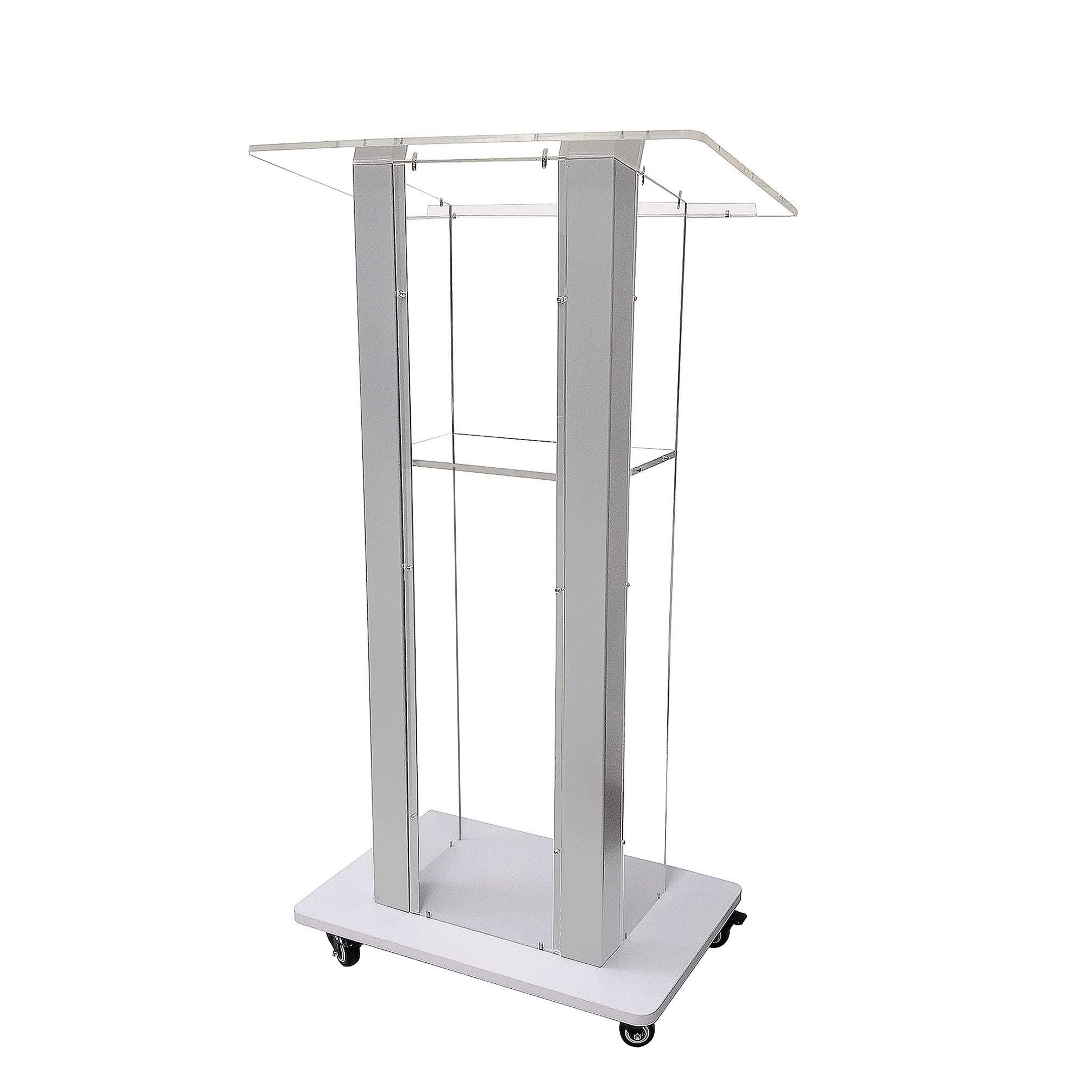 FixtureDisplays® Clear Acrylic Plexiglass Podium with Steel Sides - Church Pulpit, School Lectern, Debate Stand, Funeral Home & Conference Speaker Platform (Model 14306) - Perfect for Religious Services, Academic Presentations & Professional Events