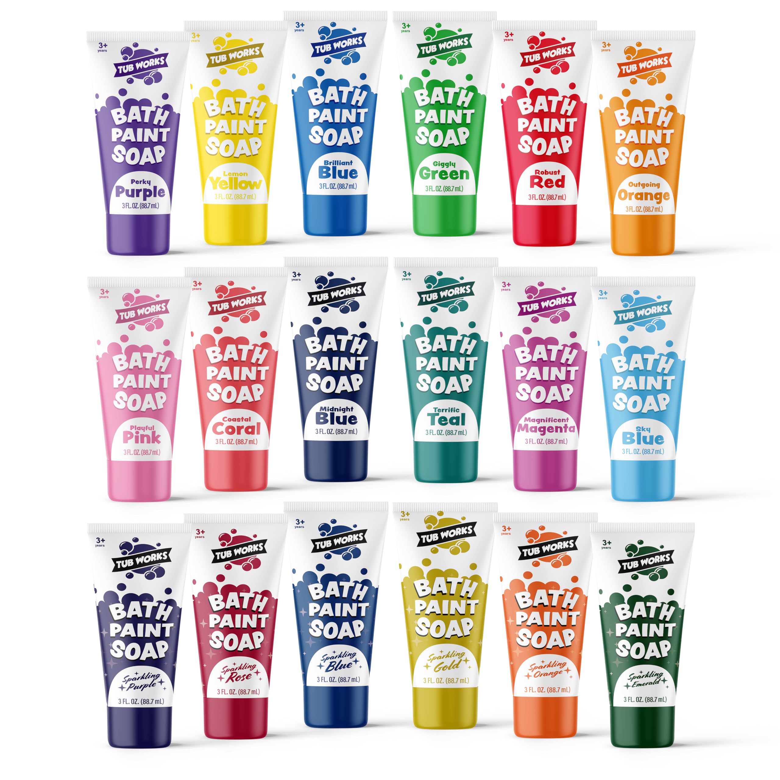 Tub Works® Non-Toxic Bath Paint Soap - 18 Pack Washable Bathtub Finger Paint for Toddlers & Kids | Creative Bath Toys for Sensory Play | Easy-to-Clean & Safe for Bathtime Fun | Perfect for Birthday Gifts & Preschool Activities