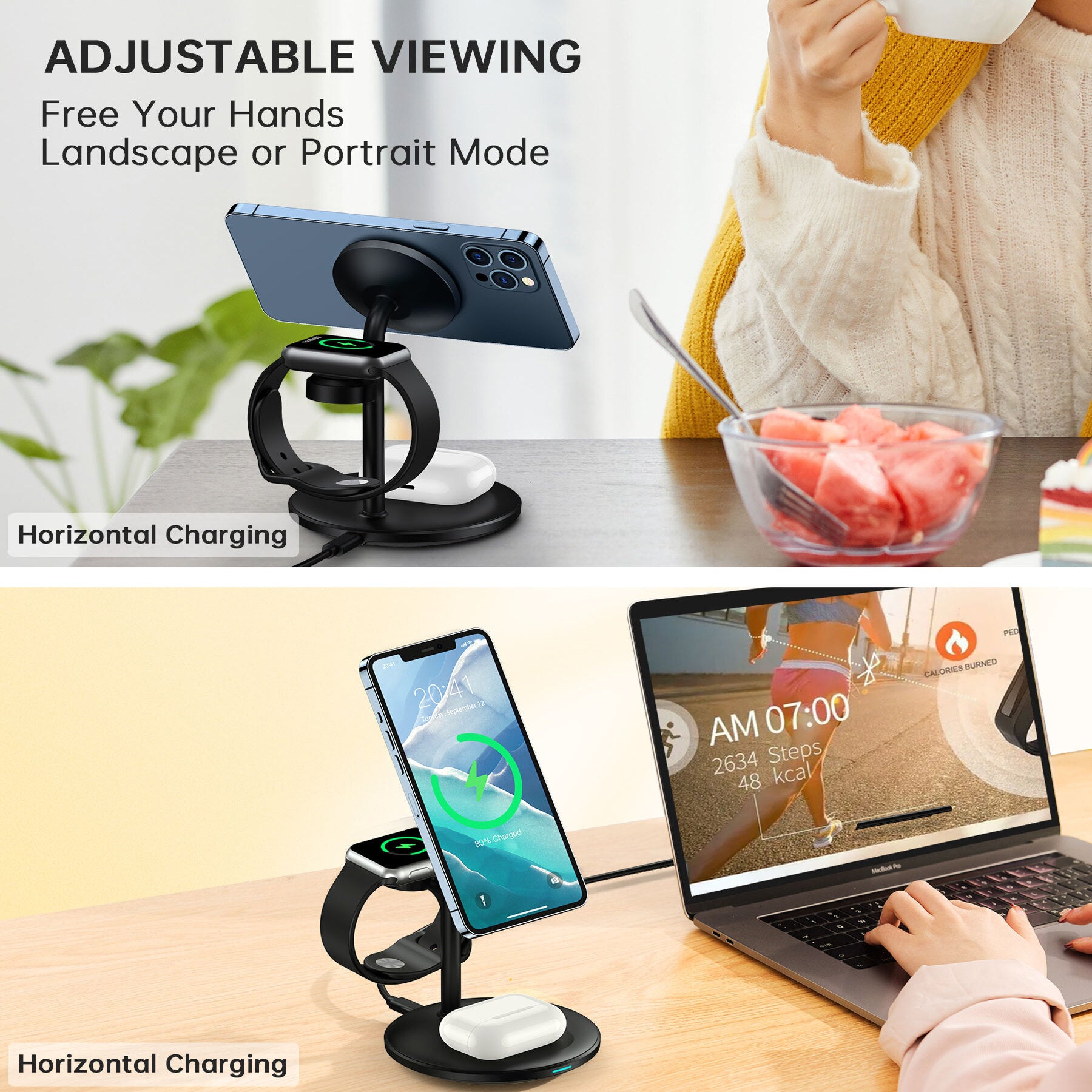 3 in 1 Magnetic Wireless Charger - 15W Fast Charging for iPhone 14/13/12, Apple Watch & AirPods | Multi-Device Charging Station | Perfect for Home, Office & Travel