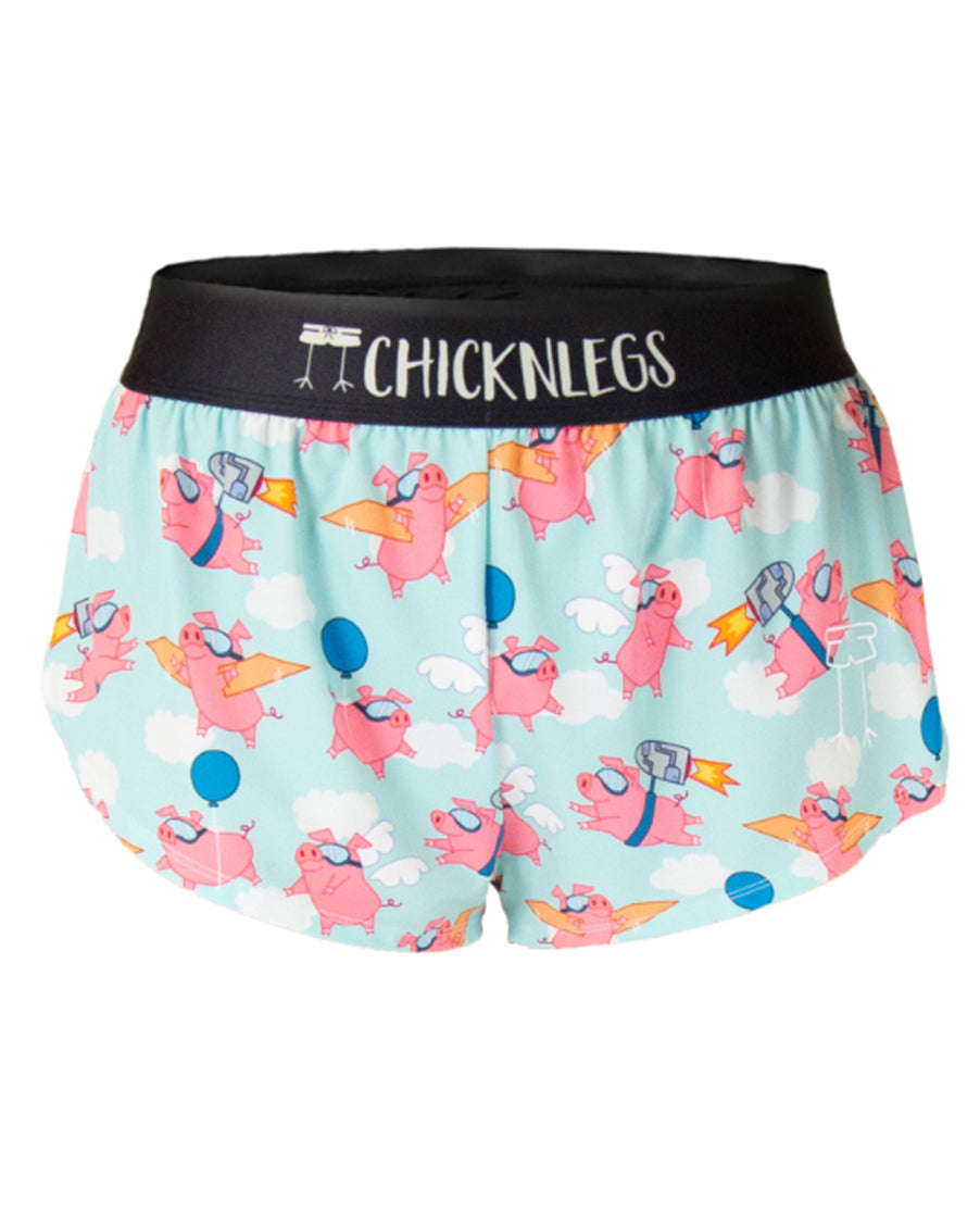 Women's Flying Pigs 1.5 Inch Split Running Shorts - High Waist Athletic Shorts for Workout, Yoga & Gym