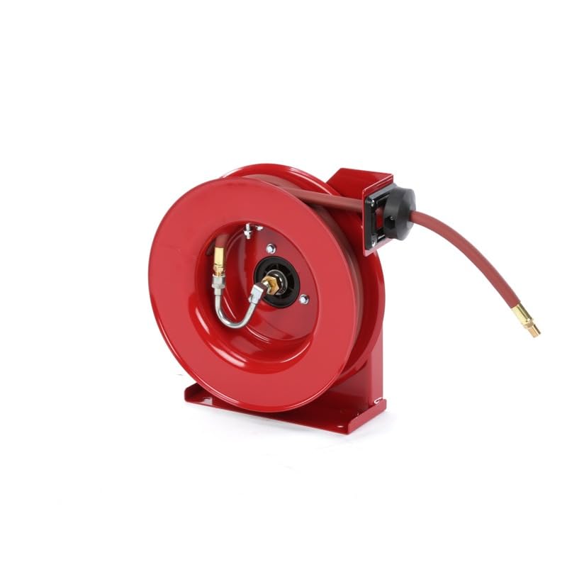 Premium Duty Spring Retractable Hose Reel ⅜” x 25’ - Heavy Duty Steel Construction, Long Life Drive Spring & Quiet Speed Latch - Ideal for Garden, Workshop & Industrial Use
