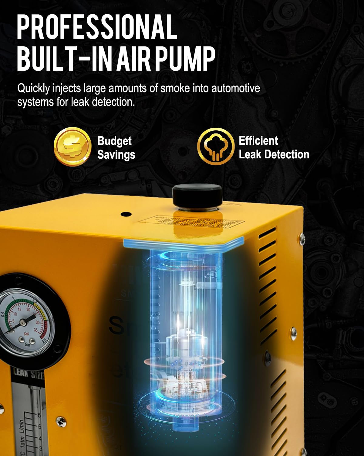 Professional Automotive Smoke Machine with Built-in Air Compressor - EVAP, Vacuum & Fuel System Leak Detector for Car Diagnostics & Repair | Ideal for Mechanics & DIY Auto Enthusiasts