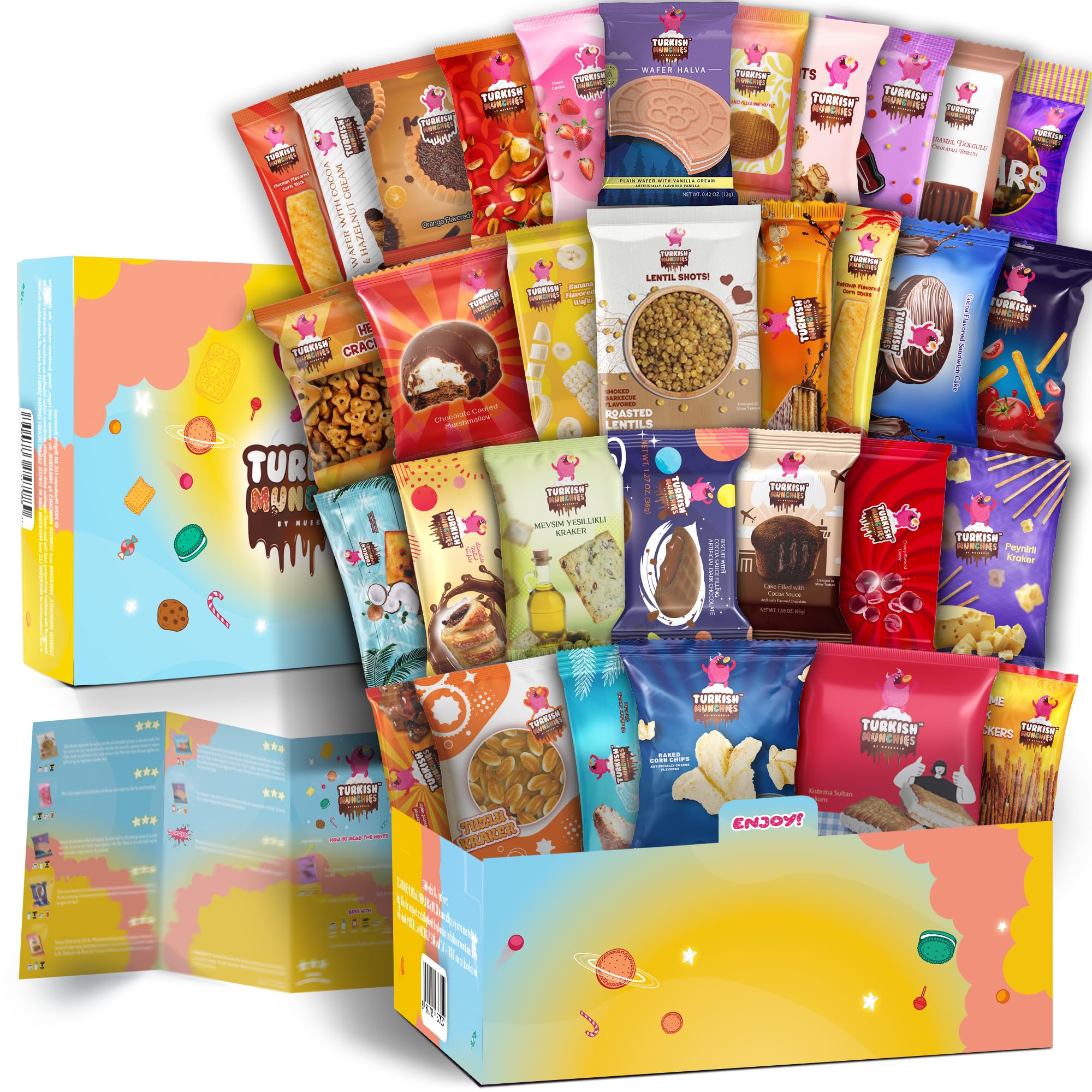 Premium International Snack Box - 32 Full-Size Exotic Snacks from Turkey & Worldwide | Unique Gourmet Candy & Food Gift Set | Perfect for Office Treats, Party Favors & Care Packages