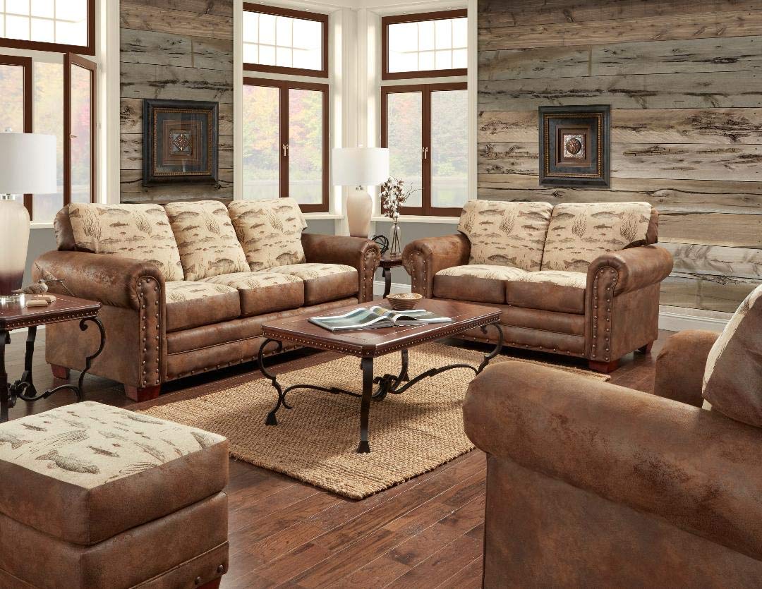 American Furniture Classics Model Angler's Cove Sofa in Brown - Comfortable Living Room Couch for Cozy Home & Cabin Decor