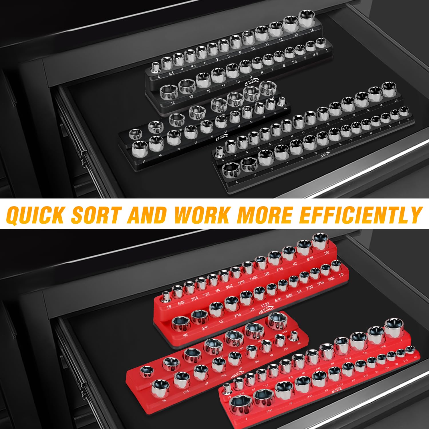 GOOACC 6-Piece Magnetic Socket Organizer Set - 1/2