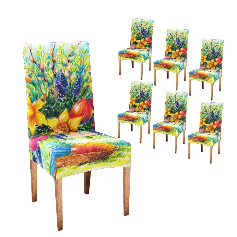 Premium CUXWEOT Dining Chair Covers Set of 6 - Soft Stretchable Slipcovers for Kitchen, Living Room & Party Decor - Easter Egg Design Protector - Perfect for Home, Restaurant & Holiday Gatherings