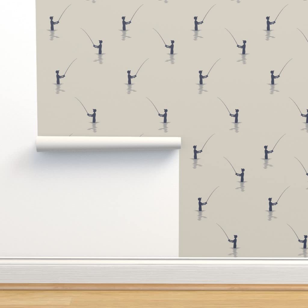 12ft x 2ft Removable Peel and Stick Wallpaper - Fishing & Camping Adventure Theme in Beige Woodland Design | Pre-Pasted Custom Wall Decor for Boys Room, Nursery, Cabin or Outdoor Enthusiast Spaces