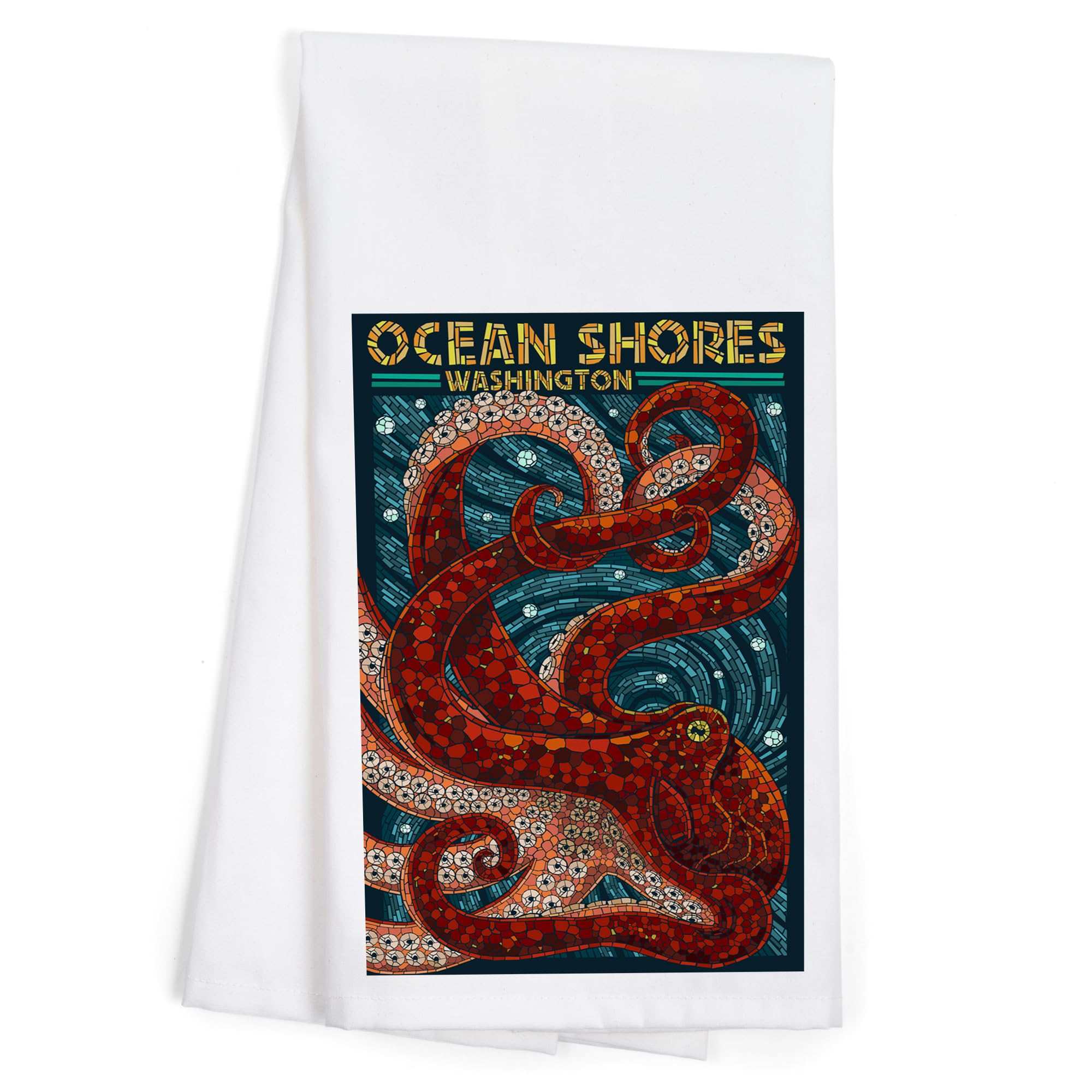 Lantern Press Ocean Shores Washington Octopus Mosaic Cotton Tea Towel - 100% Cotton Decorative Hand Towel for Kitchen, Bathroom & Home Decor | Perfect for Dish Drying, Gift Giving & Coastal Themed Decor
