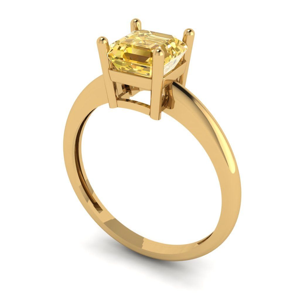 1.0 ct Asscher Cut Yellow Moissanite Engagement Ring - 14k Yellow Gold Solitaire Bridal Wedding Ring for Women | Anniversary Gift, Proposal Jewelry, Special Occasion Present