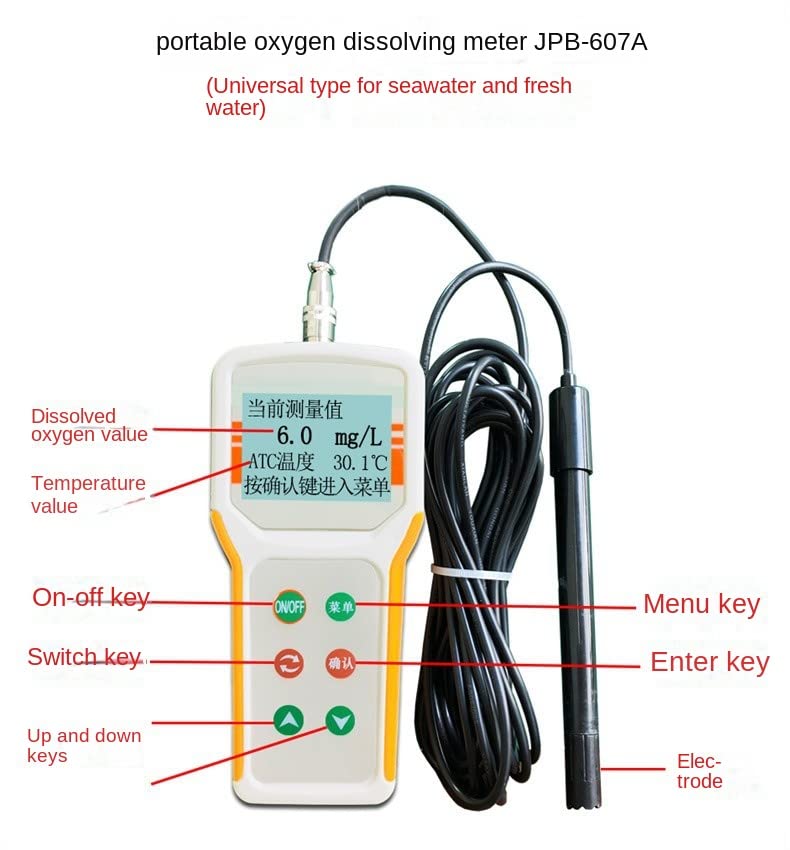 JPB-607A Digital Dissolved Oxygen Meter - 0-19.9mg/L Portable Water Quality Tester for Aquaculture, Fish Ponds & Hydroponics | Perfect for Monitoring Oxygen Levels in Fish Tanks, Koi Ponds and Aquatic Farms