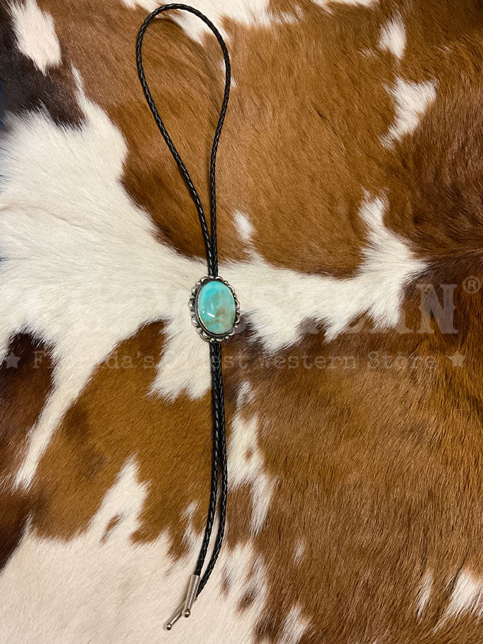 Fashionwest AC53T Large Oval Stone Western Bolo Tie Turquoise - Stylish Cowboy Necklace for Men & Women - Perfect for Western Parties, Rodeos, and Country Music Events