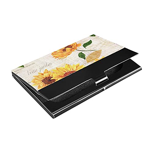 Premium Metal & Leather Business Card Holder for Men & Women - Portable Sunflower Design Business Card Case - Ideal for Networking, Conferences & Professional Meetings