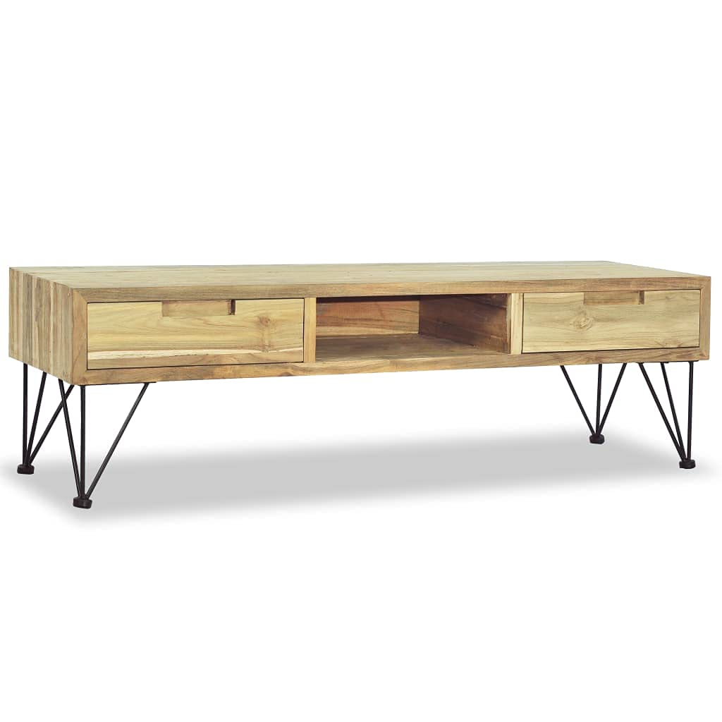 Rustic Solid Teak Wood TV Stand with 2 Drawers & Storage Compartment - 47.2