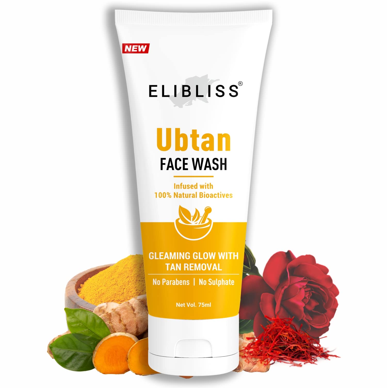 ELIBLISS Ubtan Natural Face Wash with Turmeric & Saffron - Brightening & Tan Removal for All Skin Types | Daily Skincare & Glow Boost
