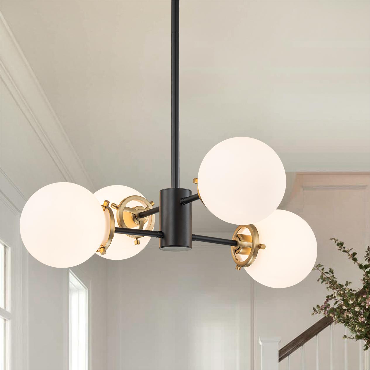 Glowlings 4-Light Modern Opal Glass Sputnik Chandelier - Stylish Ceiling Lighting Fixture for Living Room, Dining Room, Bedroom & Office Decor