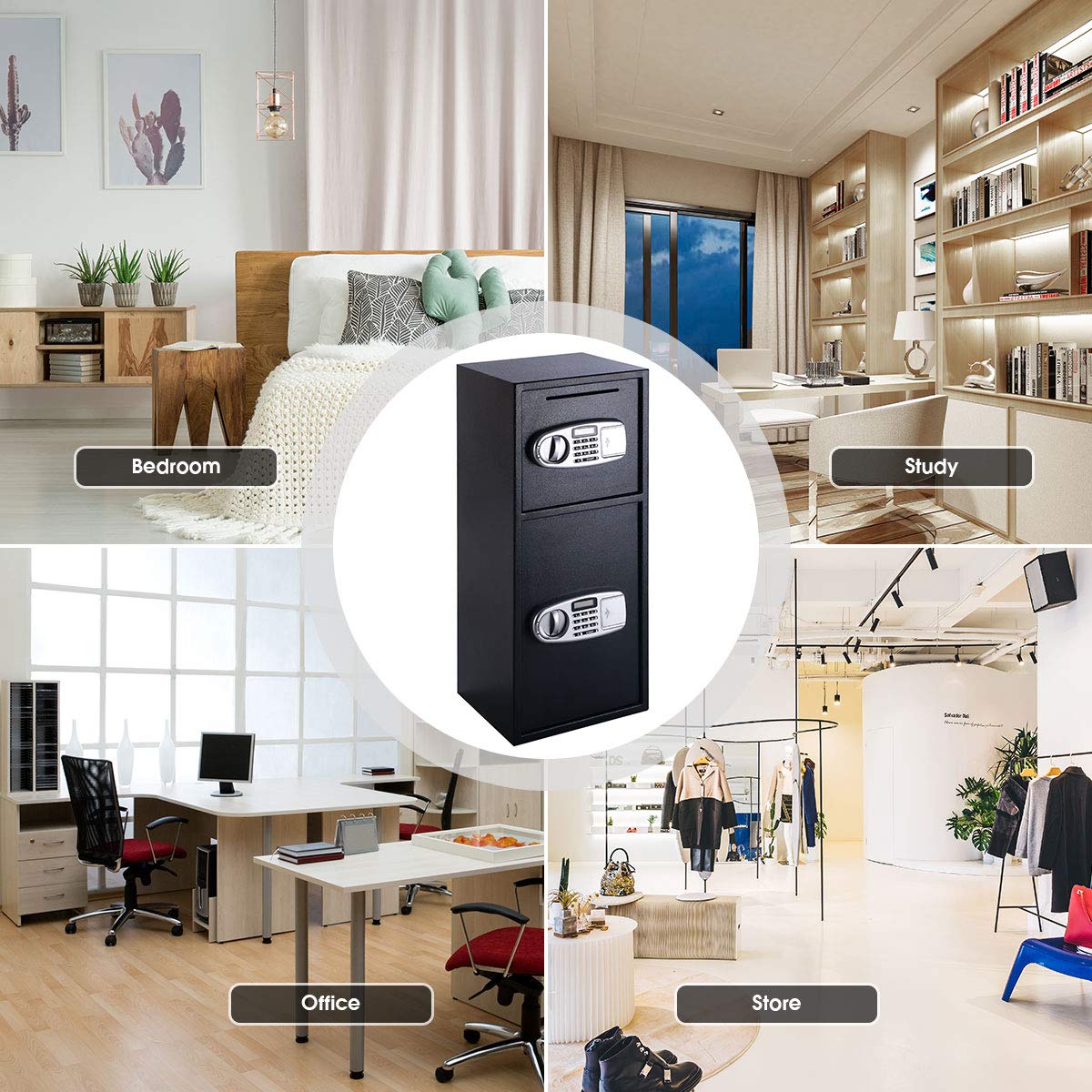 Giantex Digital Safe Box with Double Door & Keys - Secure Home & Office Safe for Guns, Cash, Valuables - Fireproof & Waterproof Security Lock Box for Storage & Protection