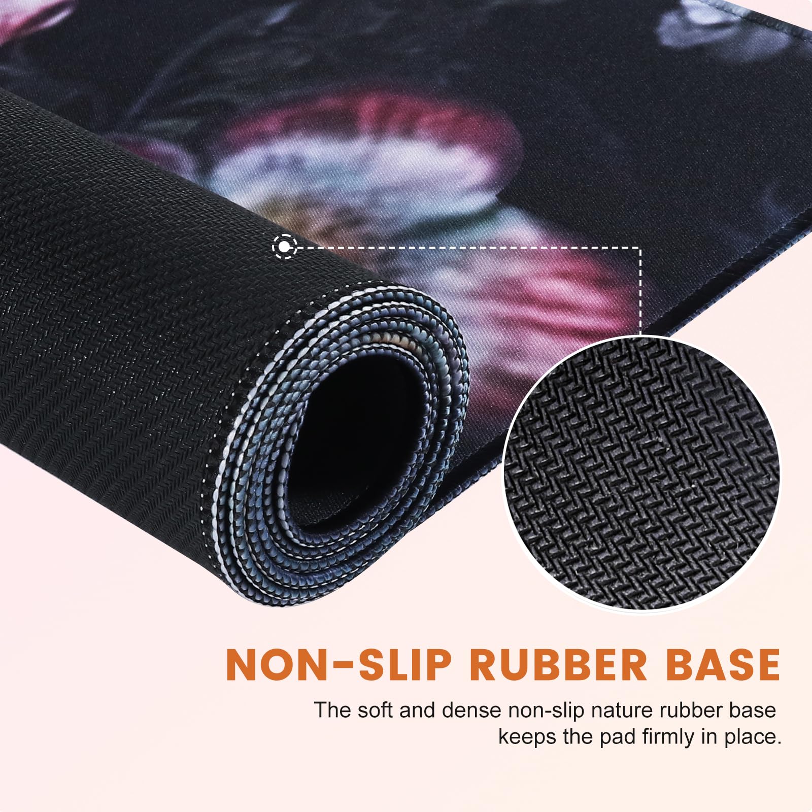 HAOCOO Floral Desk Pad Mat - Extra Large Non-Slip Mouse Pad & Keyboard Mat for Gaming and Office Use, Black Floral Design - Perfect for Computer Desks, Workstations, and Home Office Setups