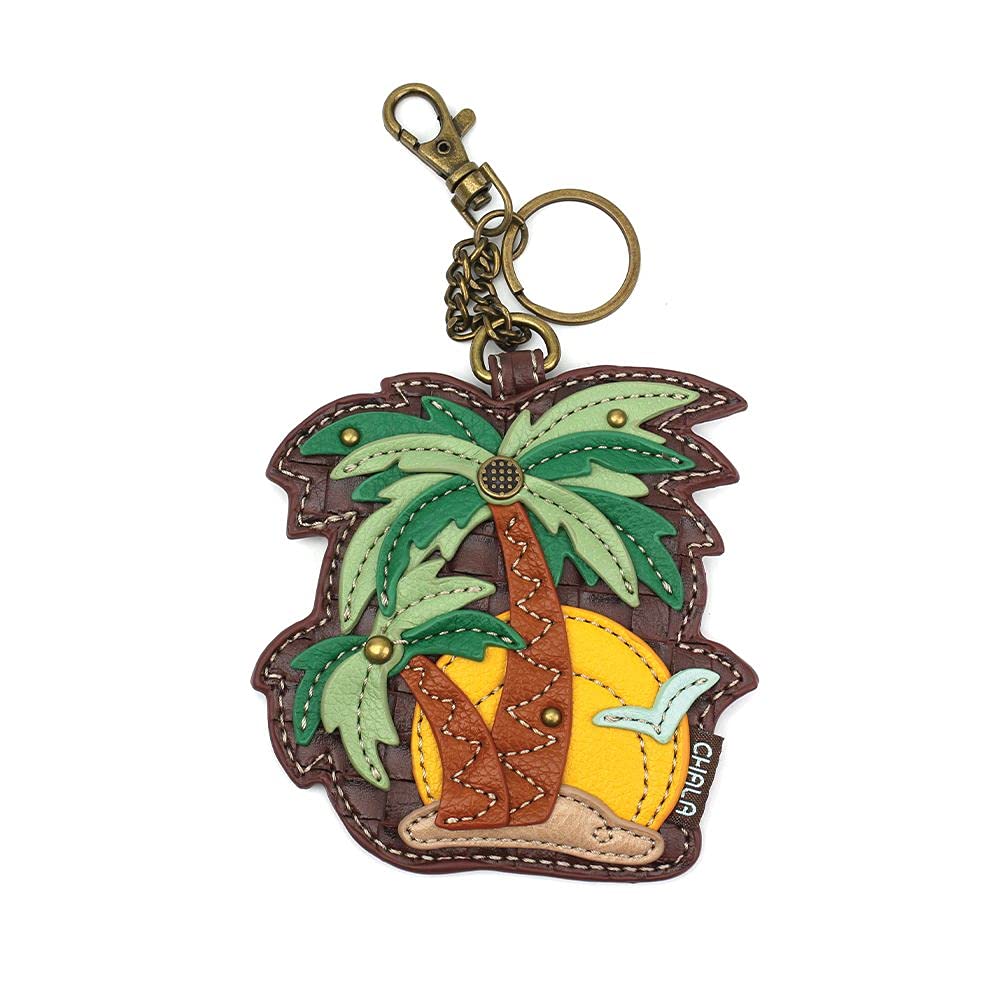 Chala Group Handmade Palm Tree Keychain with Coin Purse - Green Leather Key Fob (5x0.3x5 inches) - Perfect for Beach Vacations, Gift Giving & Everyday Essentials Organization