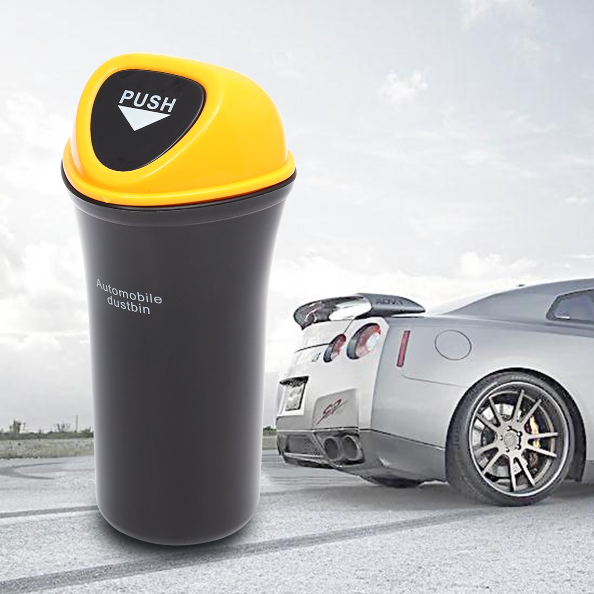Leakproof Car Trash Can - Auto Vehicle Garbage Bin with Lid, Yellow (for Sedan, SUV, Truck & Road Trip Essentials)