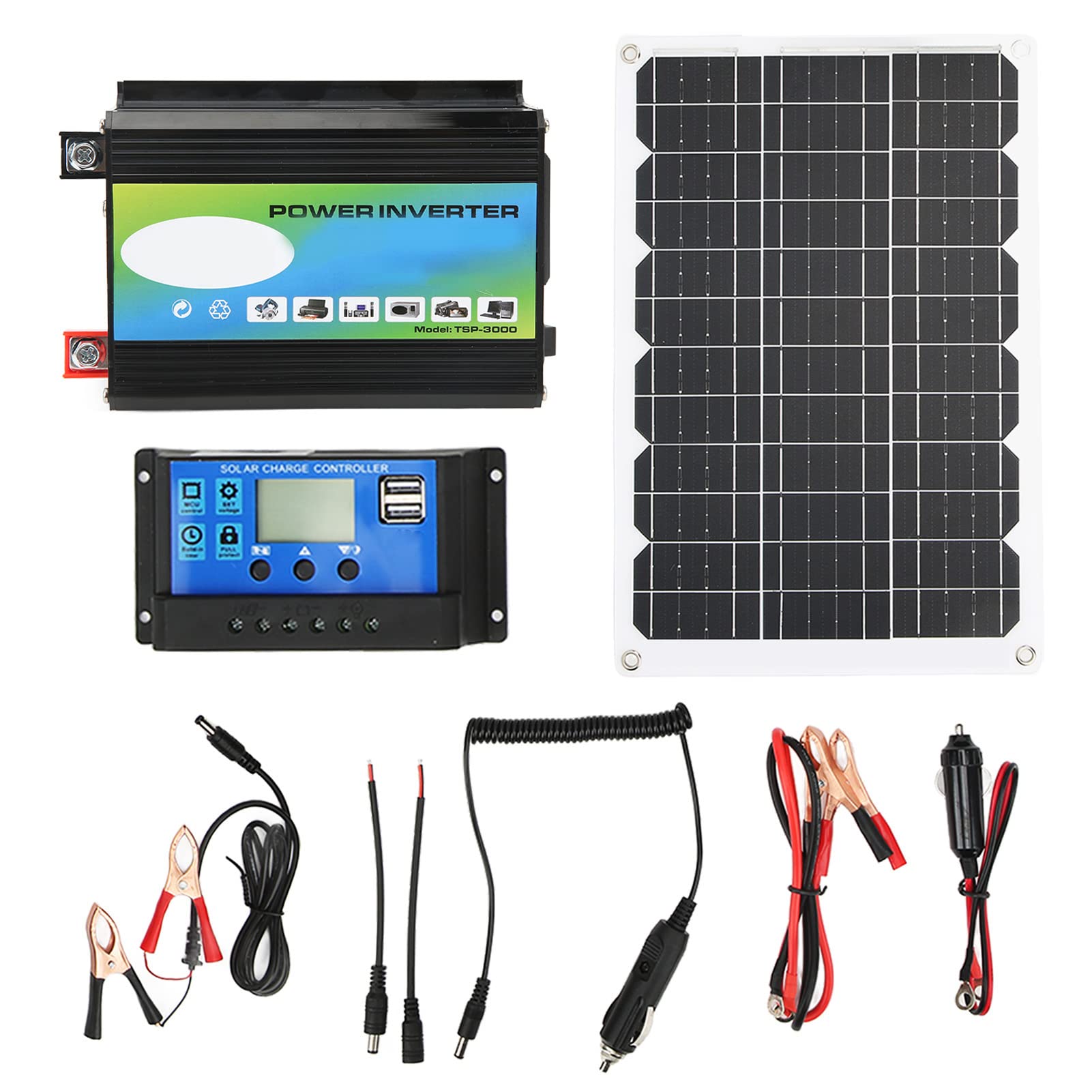 EXCLUZO 100W Monocrystalline Solar Panel Kit with LCD Display & Adjustable Parameters - 12V to 220V Solar Power System for RV, Camping, Off-Grid Living & Emergency Power Backup
