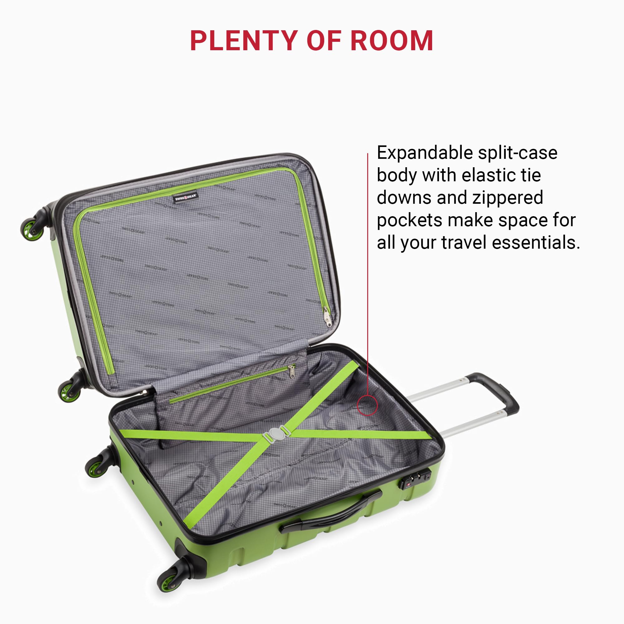SwissGear 7366 Expandable Hardside Spinner Luggage - 23-Inch Checked-Medium Green Suitcase for Travel, Business Trips & Vacations | Durable Lightweight Luggage with 360° Wheels