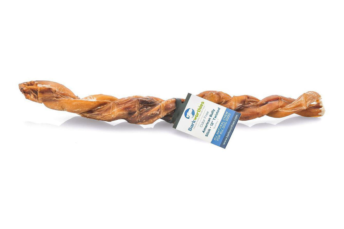 Natural Odor-Free American Bully Stick Dog Chew - 12 Pack Twisted Treats for Aggressive Chewers | Long-Lasting Dental Health & Anxiety Relief for Medium to Large Dogs | Perfect for Training, Teething, and Crate Time