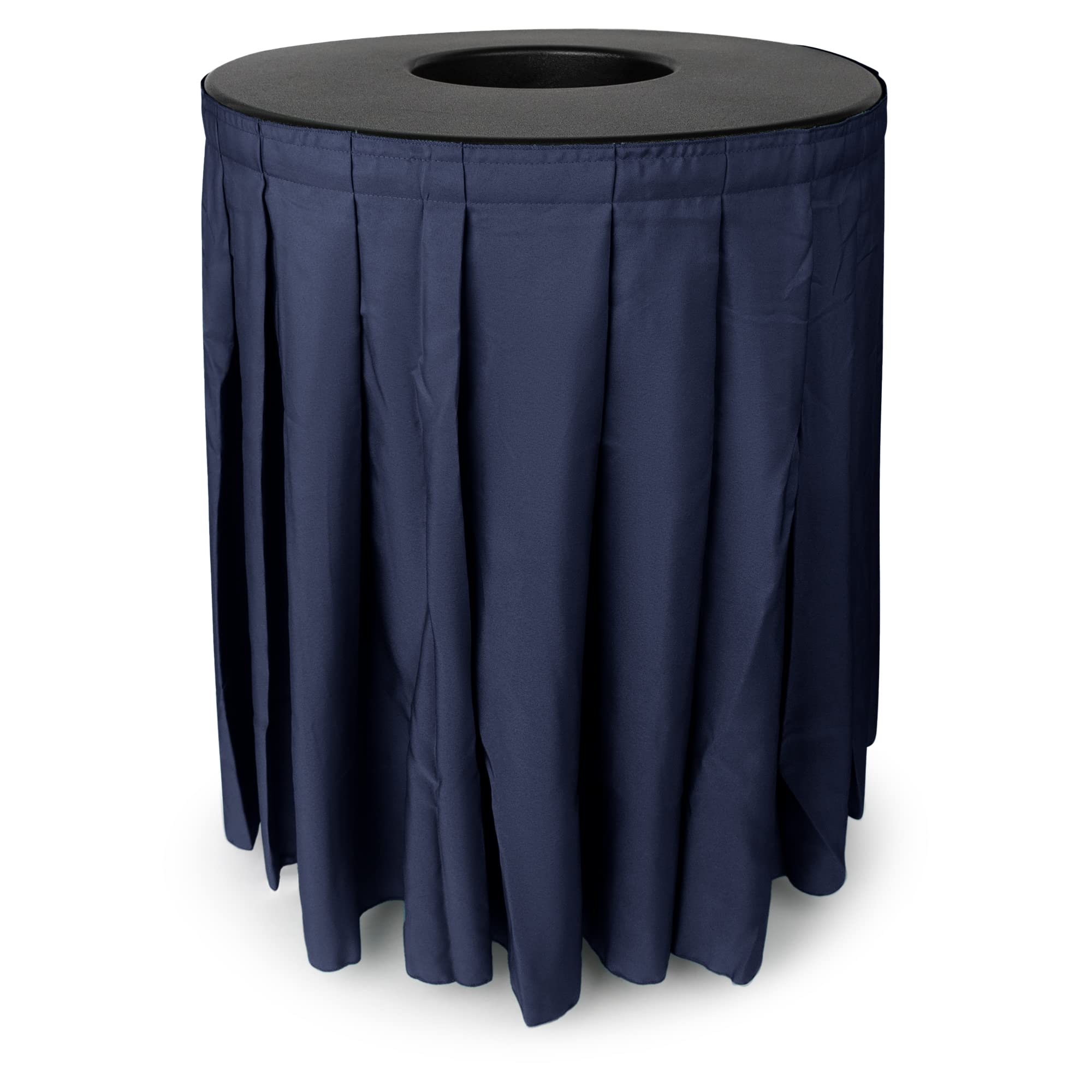 Elegant Black Trash Can Cover with Pleated Skirt - Fits 32 & 35 Gallon Trash Cans - Perfect for Weddings, Banquets, Birthday Parties & Special Events (Black Top Navy Skirt) | Home Decor & Party Supplies for Indoor & Outdoor Use