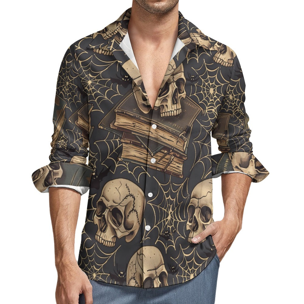 Vintage Gothic Style Casual Long Sleeve Shirt with Pocket for Men & Women - Perfect for Halloween, Cosplay, and Dark Fashion Outfits