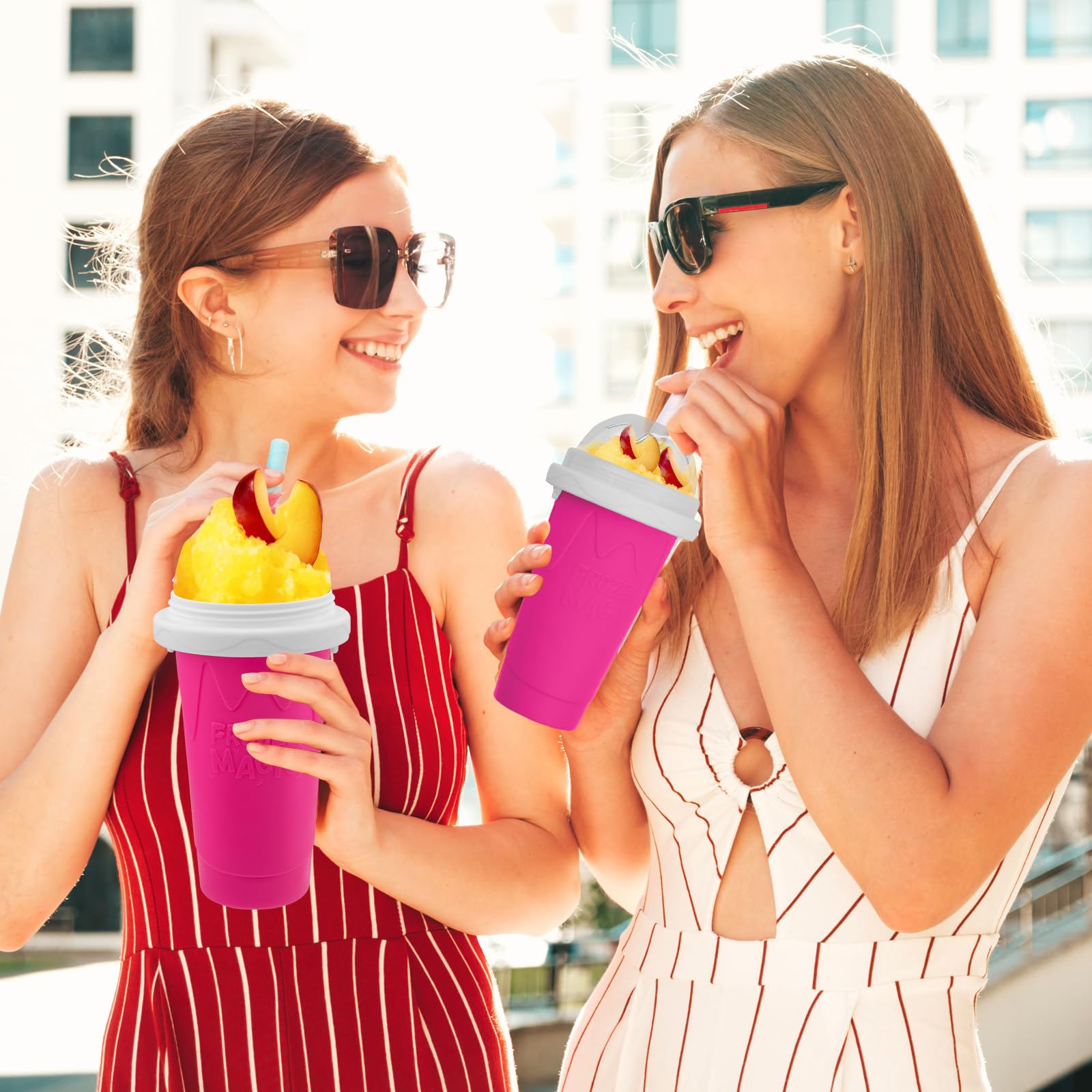 Magic Slushie Maker Cup - DIY Portable Smoothie Squeeze Cup for Juices, Milk & Ice Cream - Double Layer Silica Cup with Lid & Straw - Perfect for Parties, Summer Treats & Family Gifts (Red)