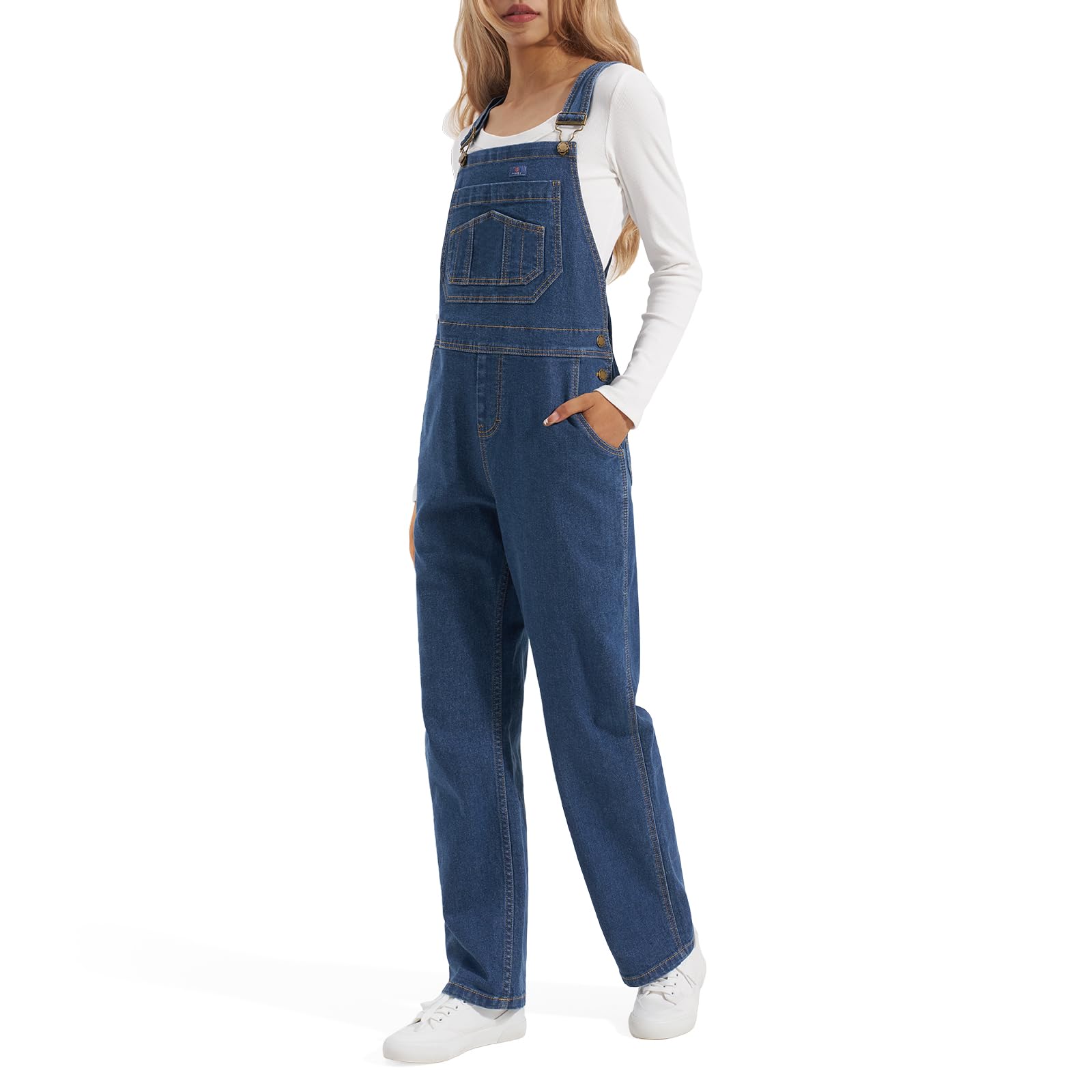 HISEA Women's Stretch Denim Bib Overalls - Relaxed Fit Casual Straight Leg Jean Overalls with Adjustable Straps & Pockets | Perfect for Work, Outdoor Activities & Everyday Wear