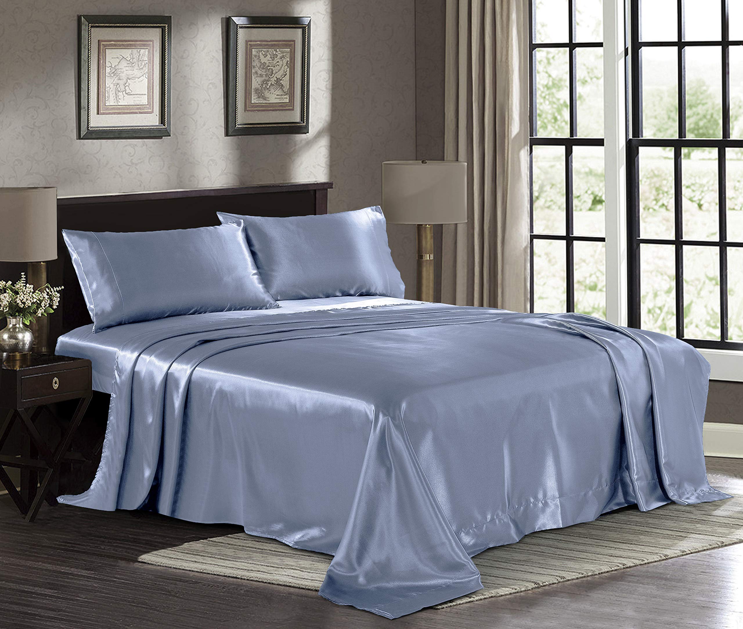 Luxury 100% Satin Silk Sheet Set - Super Soft & Easy Care, Fits 10-12