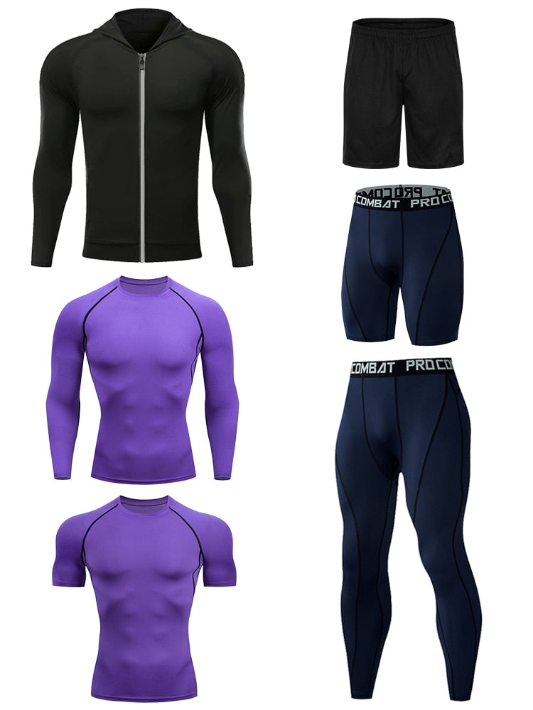 6-Piece Men's Compression Sportswear Set - Quick Dry Running & Gym Workout Clothes - Moisture-Wicking Training Suit with Joggers & Fitness Tights - Perfect for Running, Training, and Gym Sessions