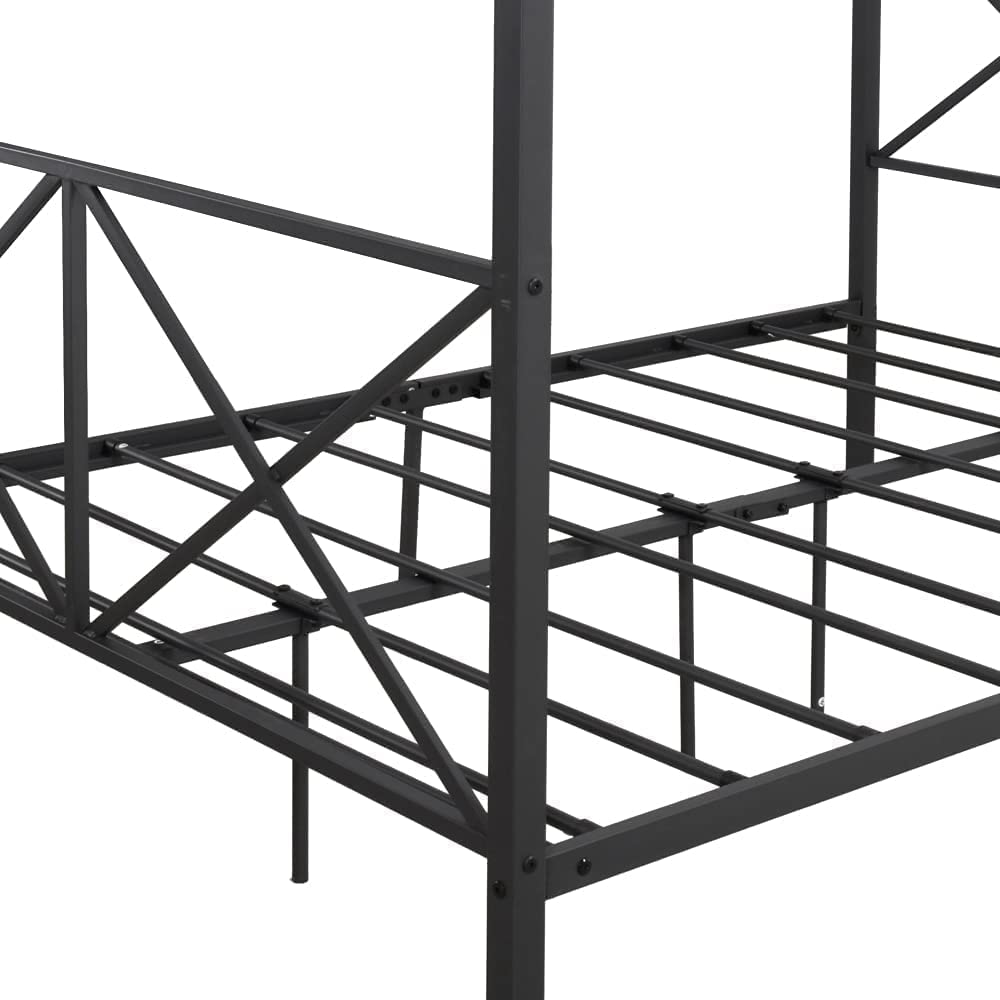 Queen Size Metal Canopy Bed Frame - No Box Spring Needed, Sturdy X-Shaped Design for Bedroom & Guest Room Decor