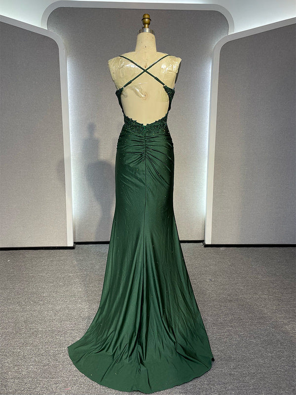 Elegant Backless Green Long Prom Dress with Applique - Formal Evening Gown J6757 for Homecoming, Wedding Guest & Special Occasions