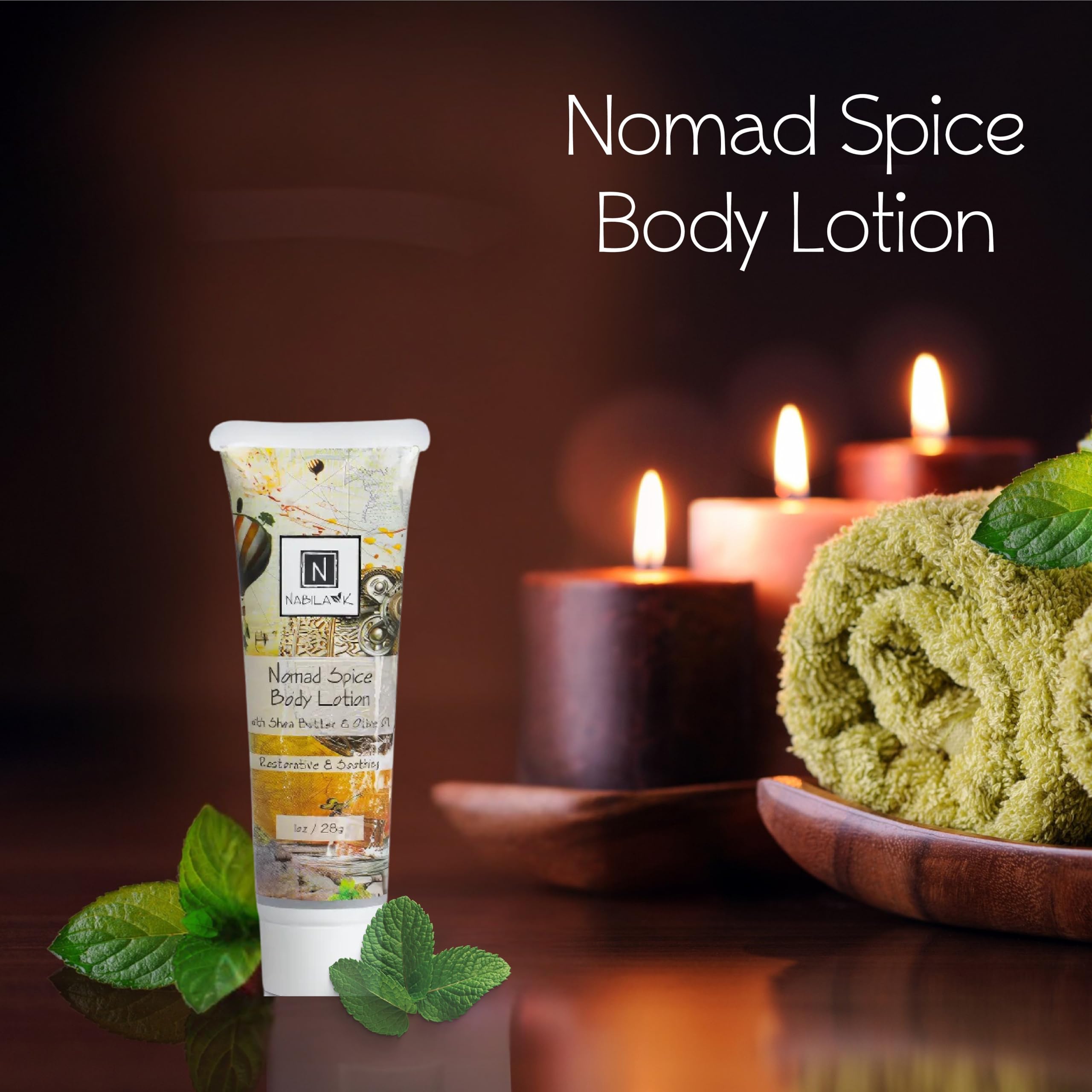 Nomad Spice Body Lotion - Aloe Vera & Shea Butter Moisturizer for Dry Skin - Hydrating Hand, Foot & Body Cream with Olive Oil - Natural Scented Travel Size 1 oz - Perfect for Daily Skincare Routine & On-The-Go Hydration