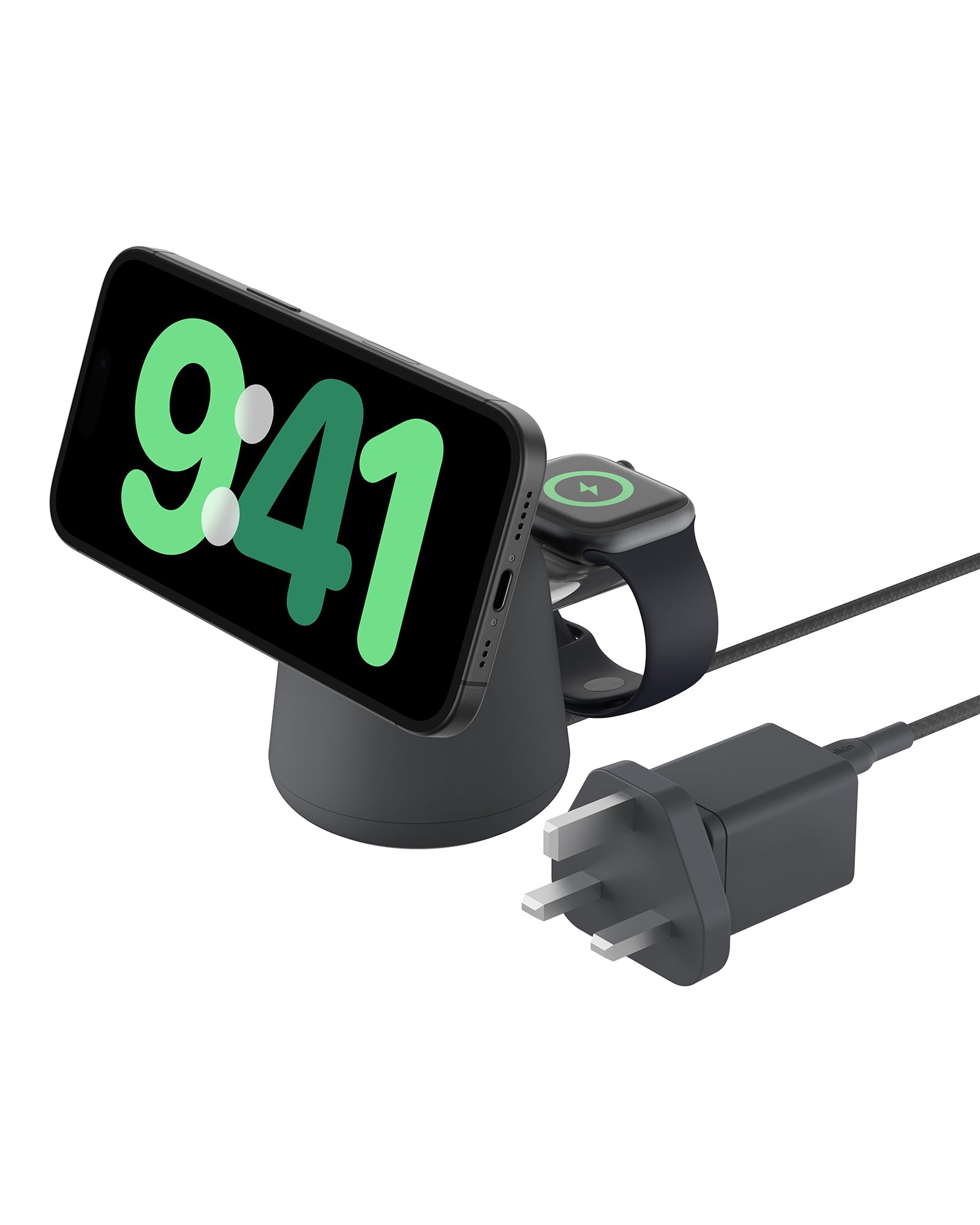 Belkin BoostCharge Pro 2-in-1 Wireless Charging Dock with MagSafe | 15W Fast Charger for iPhone 16/15/14/13/12 Series | Compatible with AirPods & MagSafe Devices | Perfect for Home, Office & Travel Charging