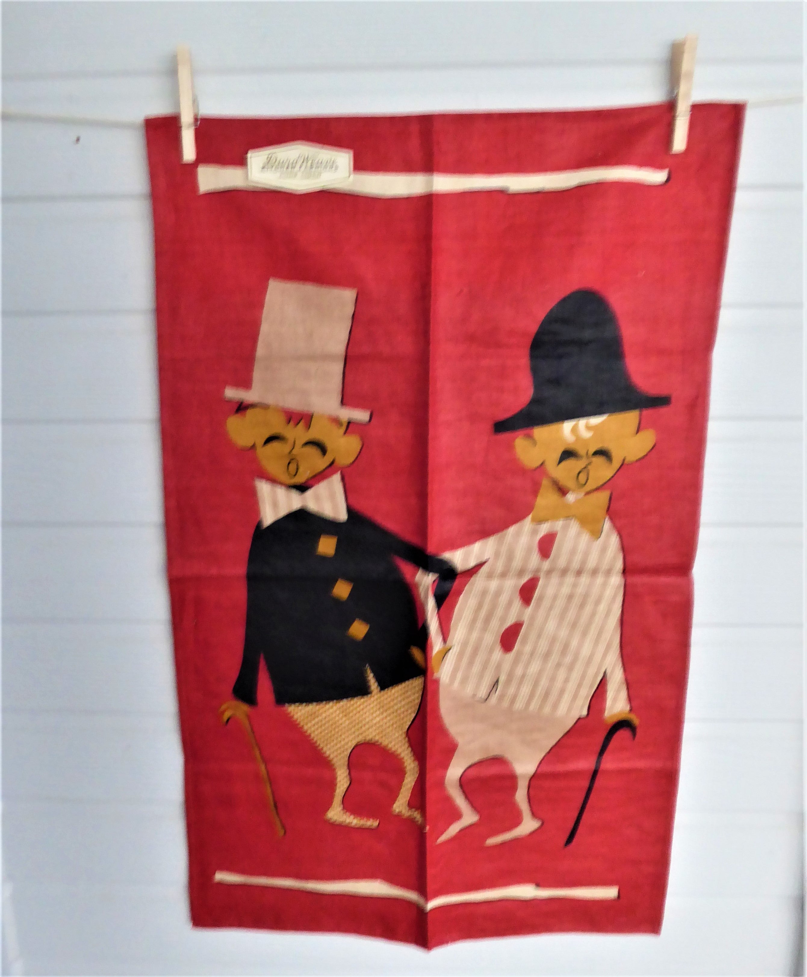 Vintage 1950s Mid Century Style Comic Tea Towel for Men - Linen Kitchen Towel with Retro Colors & Sticker - Perfect for Gifts, Home Decor, and Vintage Enthusiasts