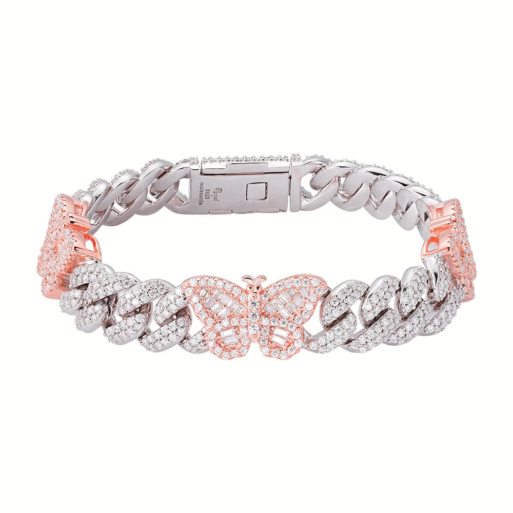 Moissanite Butterfly Cuban Bracelet for Women - 925 Sterling Silver Baguette Chain Bracelet - Elegant Jewelry Gift for Birthday, Anniversary & Valentine's Day