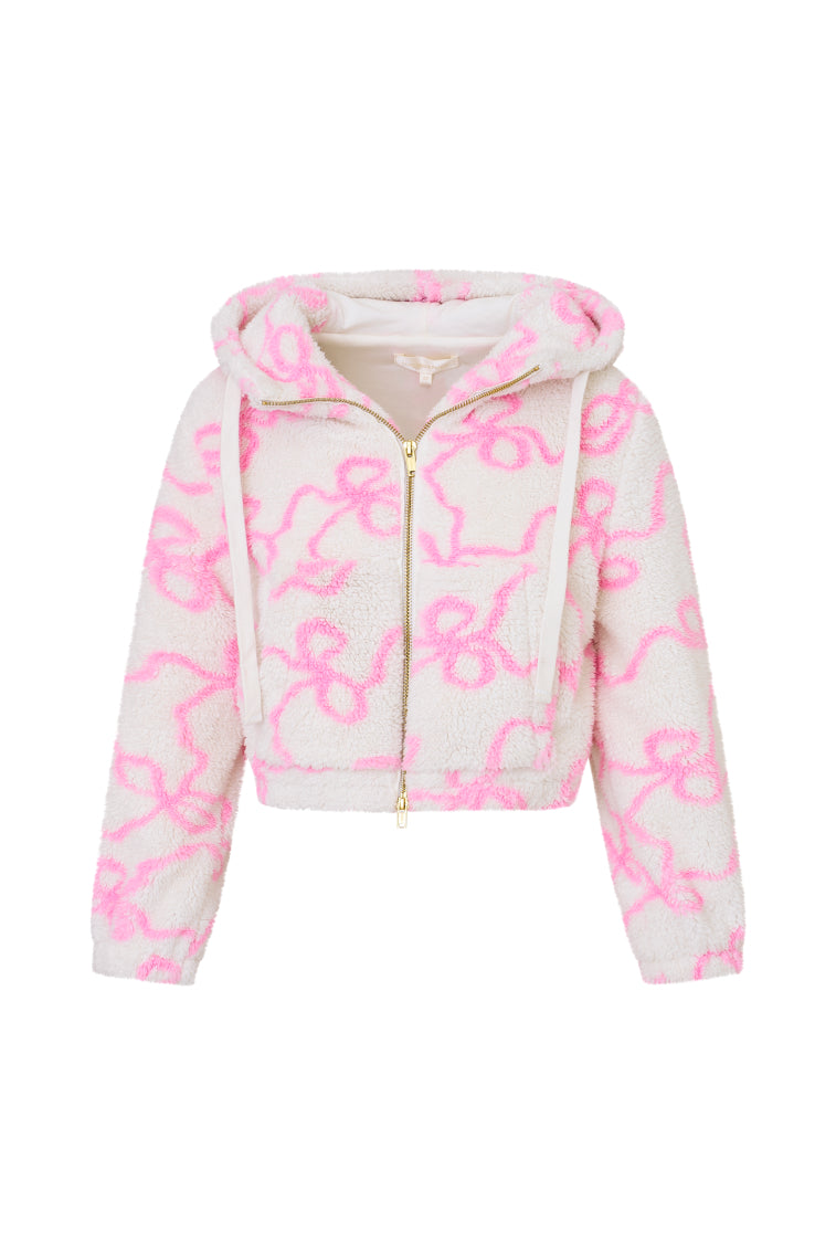 Darcelle Women's Bow Print Teddy Bomber Jacket - Cozy Fleece Outerwear for Fall & Winter Fashion, Casual Wear, and Street Style Outfits