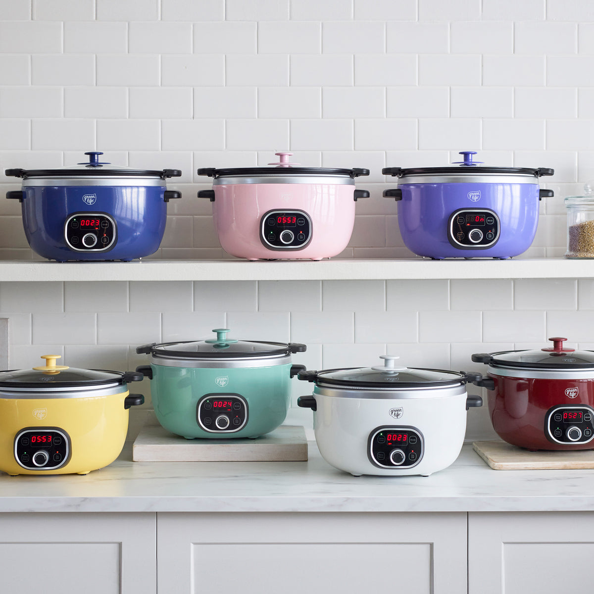 GreenLife Healthy Duo 6 Quart Slow Cooker - Non-Toxic Ceramic Pot, BPA-Free, Energy Efficient | Perfect for Family Dinners, Meal Prep & Party Buffets | Pink