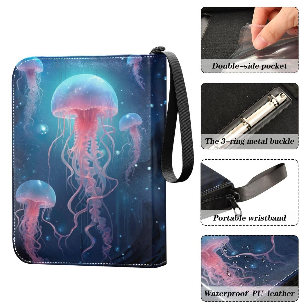 Nander Glowing Jellyfish 400-Pocket Trading Card Binder with Protective Sleeves - Baseball, Football & Game Card Organizer for Collectors | Perfect for Card Storage, Trading & Display at Home or Events