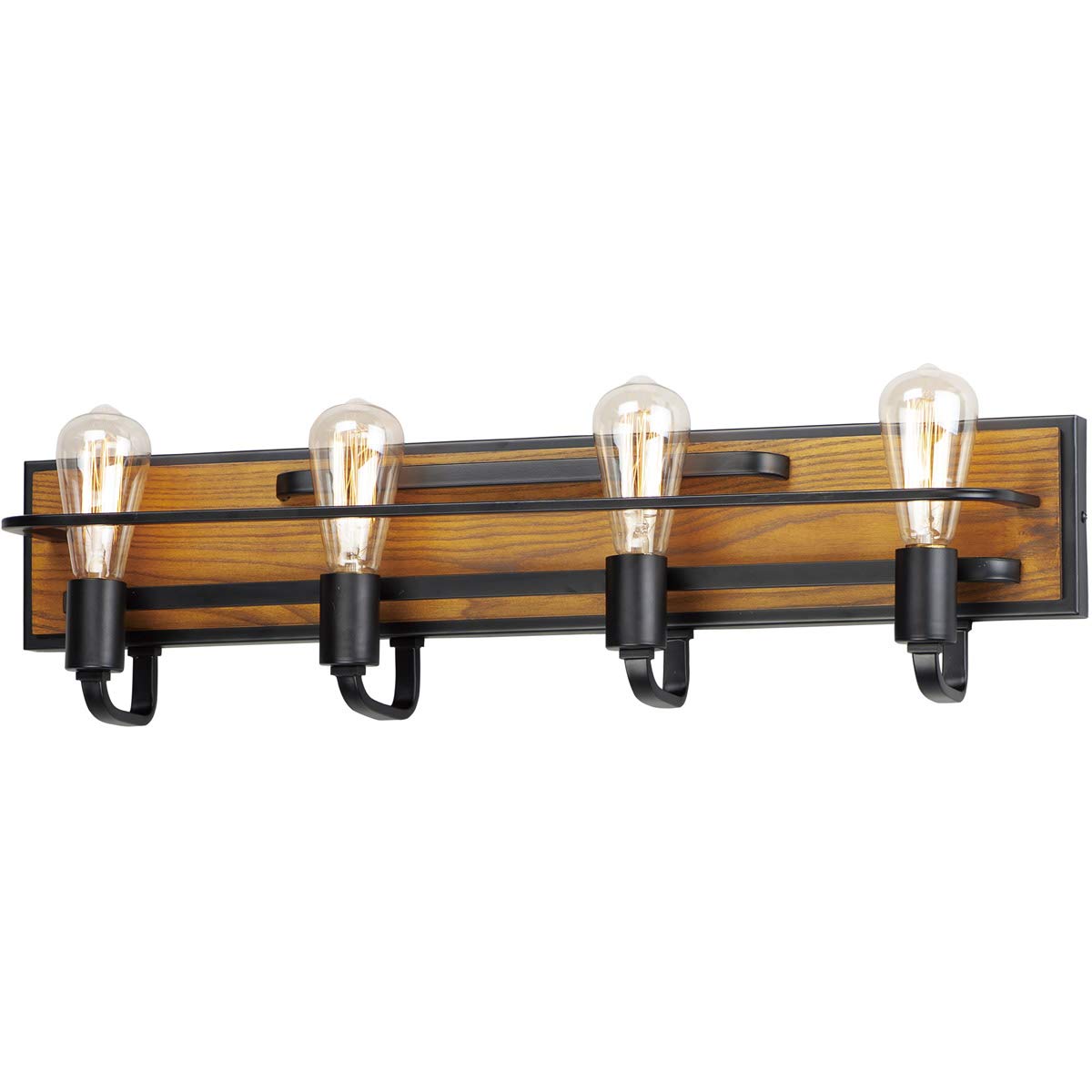 Modern 4-Light Bathroom Vanity Fixture - Black & Ashbury Finish, Steel & Wood Construction, E26 Base, 7