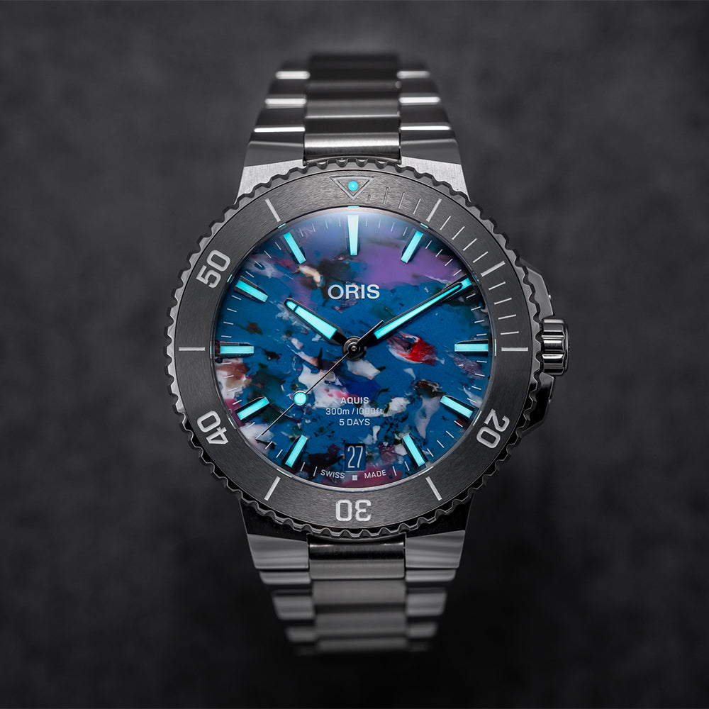 Aquis Date 2024 Caliber 400 43.5mm Automatic Watch with Upcycled Bracelet - Luxury Dive Watch for Men, Perfect for Water Sports & Formal Occasions