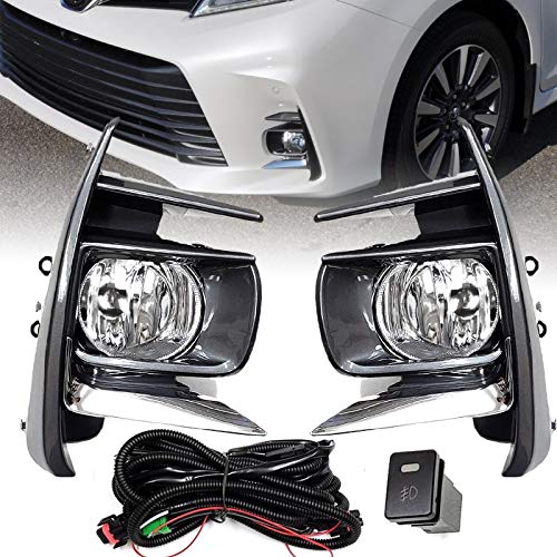 2018-2020 Toyota Sienna Fog Light Kit - Compatible with BASE/L/LE/SE/XLE/LIMITED Trims - Includes Gray Bezels, Wiring Harness, Switch & Halogen Bulbs - Perfect for Night Driving & Enhanced Visibility in Foggy Conditions