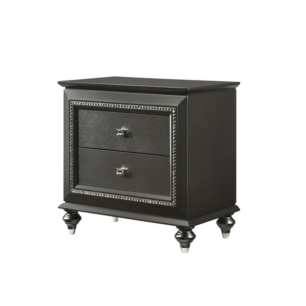 Acme Kaitlyn Wooden 2-Drawer Nightstand in Metallic Gray - Modern Bedside Table for Bedroom with Storage Space, Perfect for Small Spaces & Apartment Living