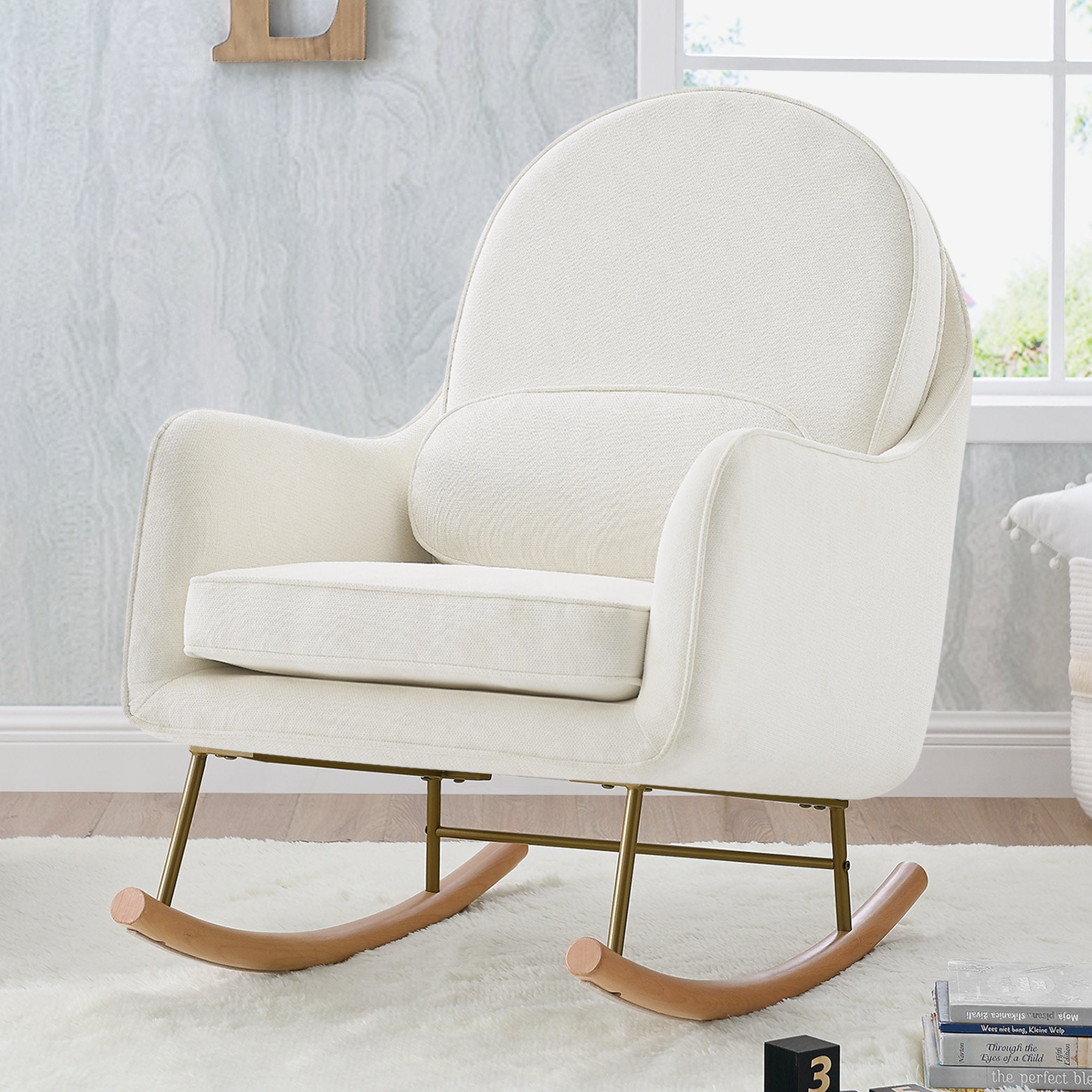 LiveSmart Evolve Fabric Ella Rocker - Comfortable & Stylish Rocking Chair for Living Room, Nursery, or Office Relaxation