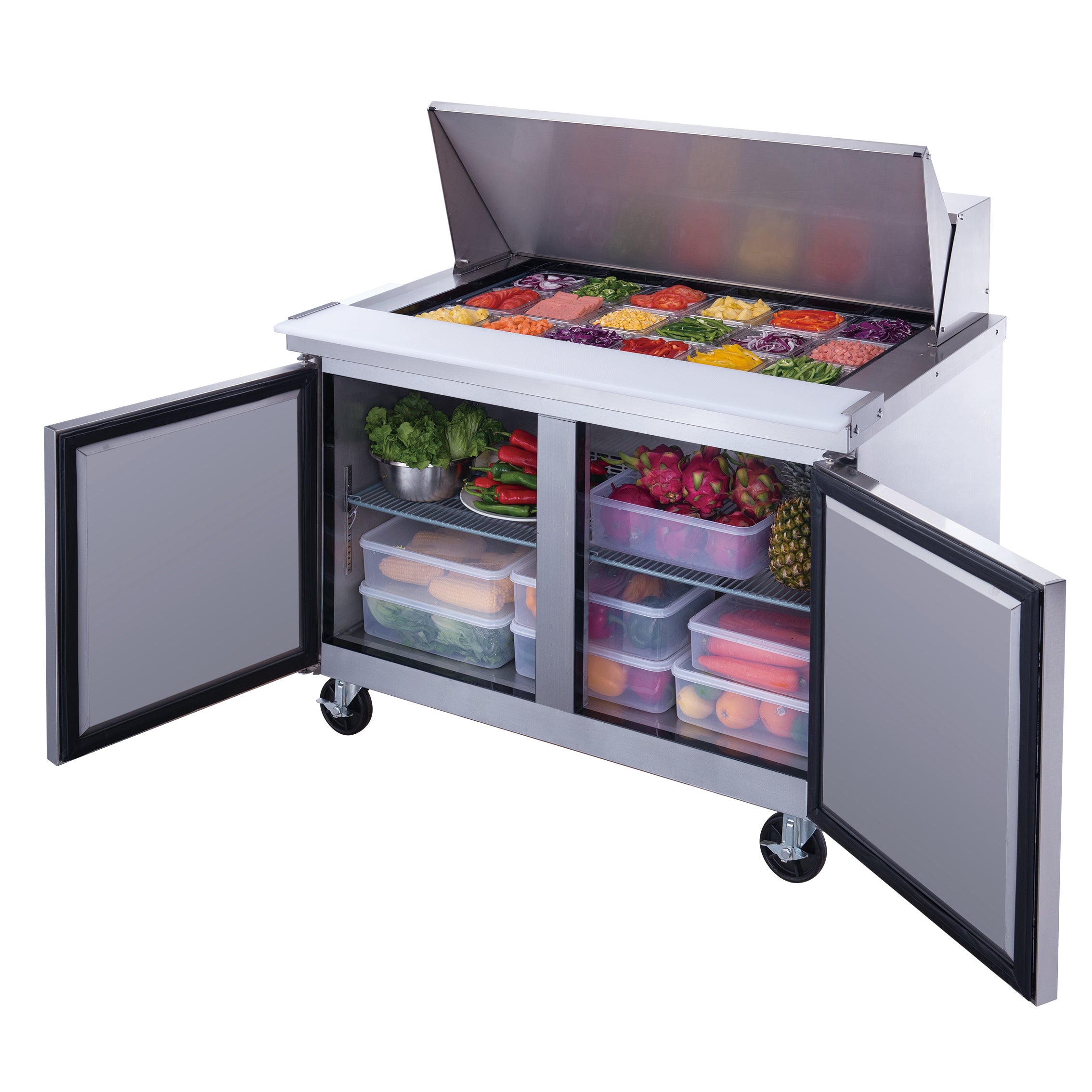 Dukers DSP48 18M S2 Stainless Steel Commercial Refrigerator - 2 Door Food Prep Table with Mega Top for Restaurants, Catering & Commercial Kitchens