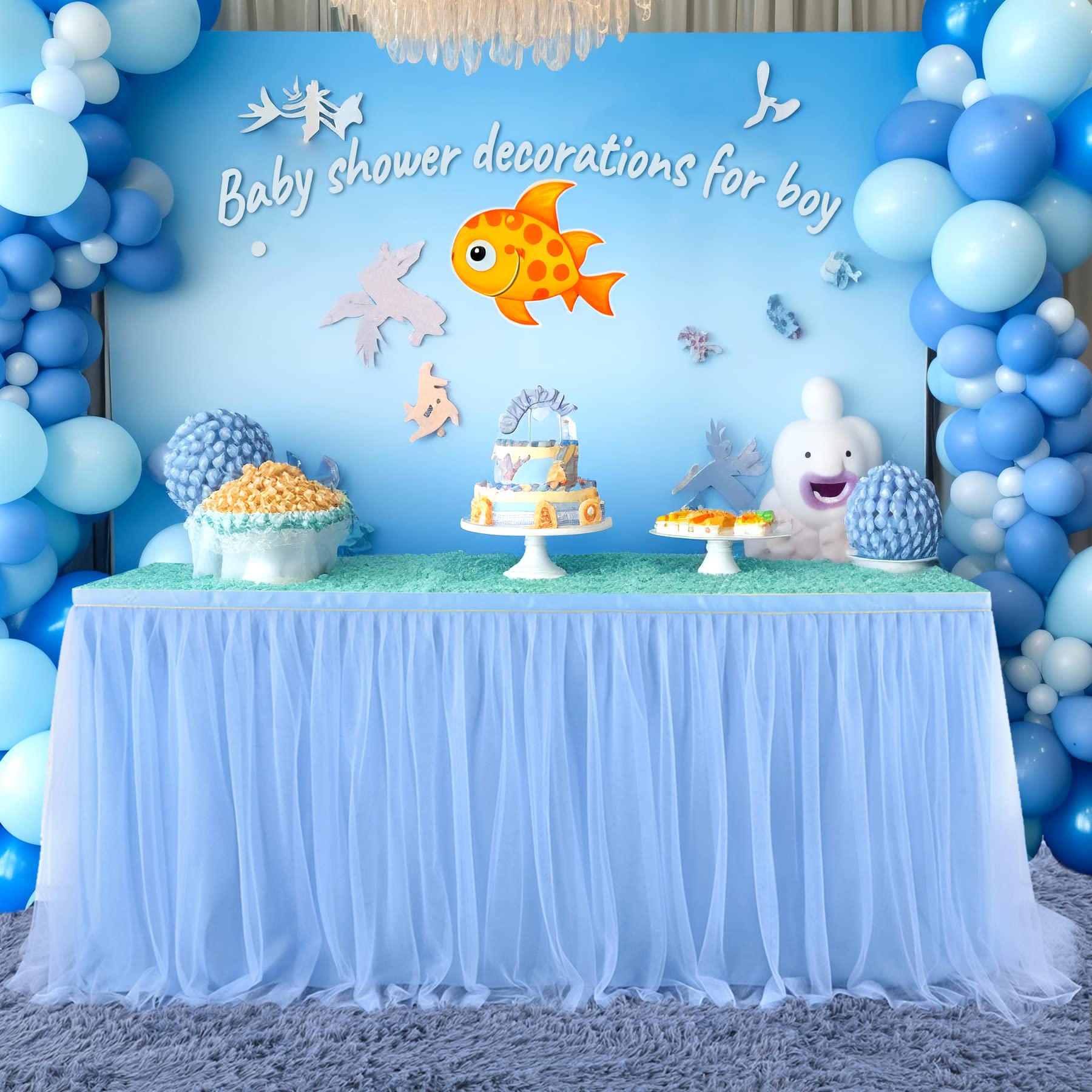 2 Pack 6ft Blue Tulle Table Skirts - Rectangle & Round Table Covers for Baby Showers, Birthday Parties, Weddings - Cake & Dessert Table Decorations (Perfect for Boy's Birthday, Baby Shower & Wedding Decor)